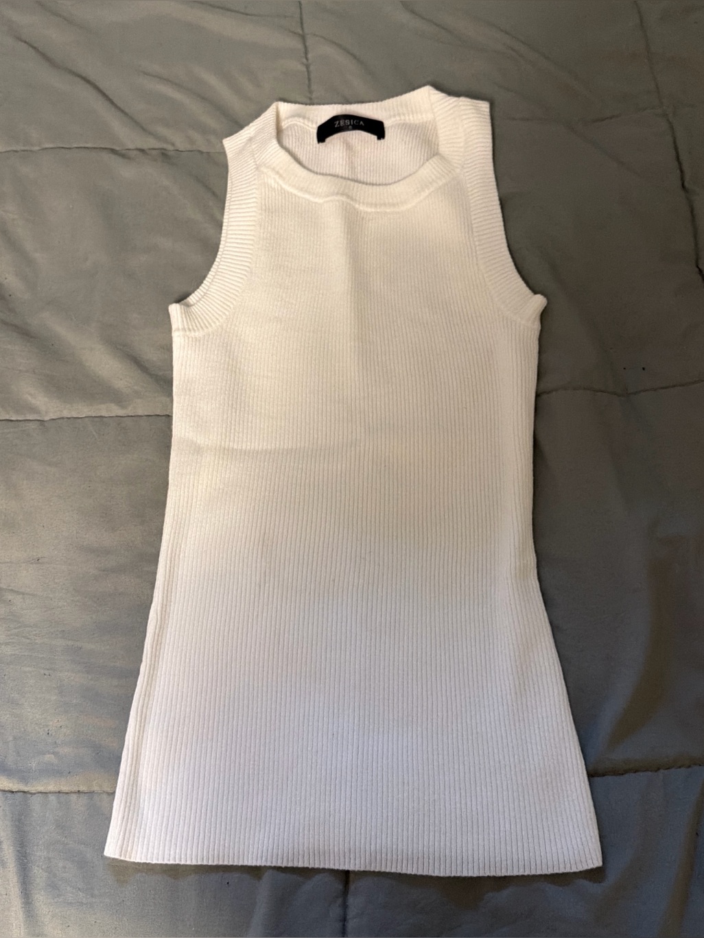 White Ribbed Sleeveless Tank